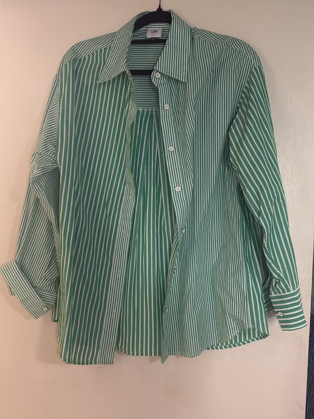 CAbi Green and White Striped Button-Down Shirt